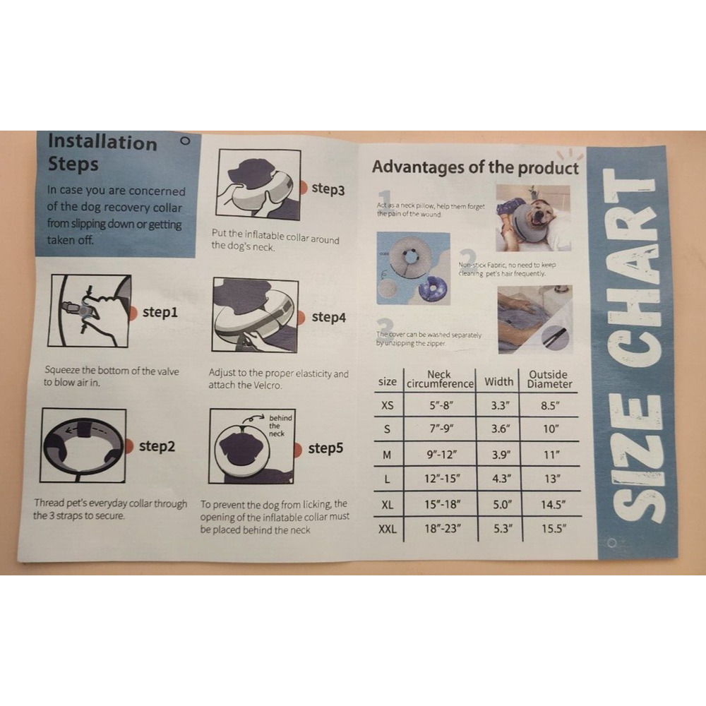 Supet - Inflatable Dog Cone - Multi Color - Medium - See chart for size - Picture 5 of 6